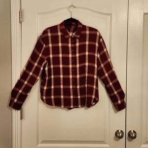 Jane and Delancey Burgundy and Cream Plaid Blouse